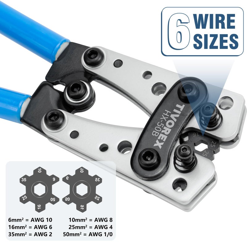 Tivorex Battery Cable Lug Crimping Tool for AWG 8-1/0 Electrical Lug  with Cable Cutter 64pcs Ring Terminals and 70pcs Heat Shrink Tubing - Image 2